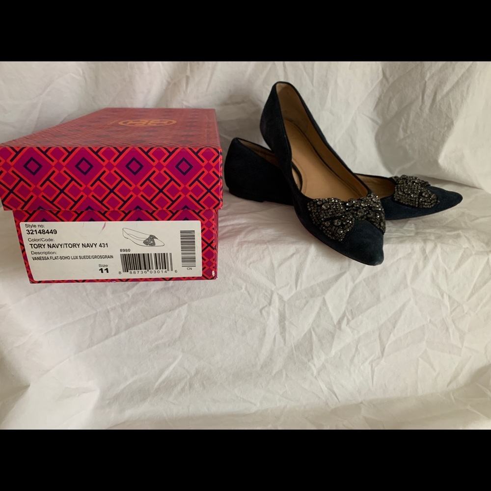 Tory Burch Size 11  Flats with rhinestone bow